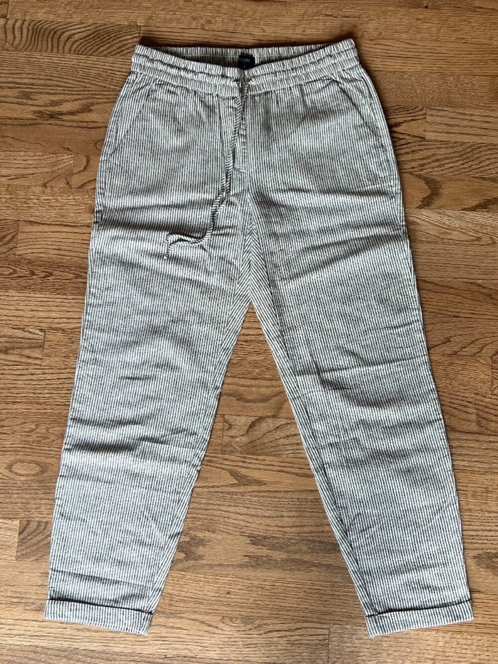 J Crew Striped Linen-Cotton Drawstring Pant - Picture 1 of 8